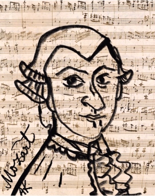 Mozart portrait illustration greenrainart